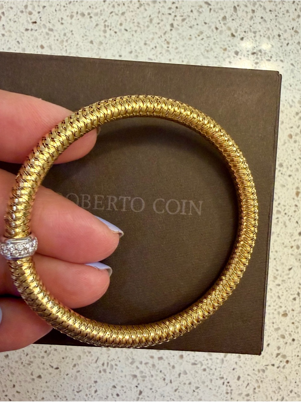 Roberto Coin Primavera Yellow Gold Diamond Station Flex Bracelet-price firm - Picture 4 of 7